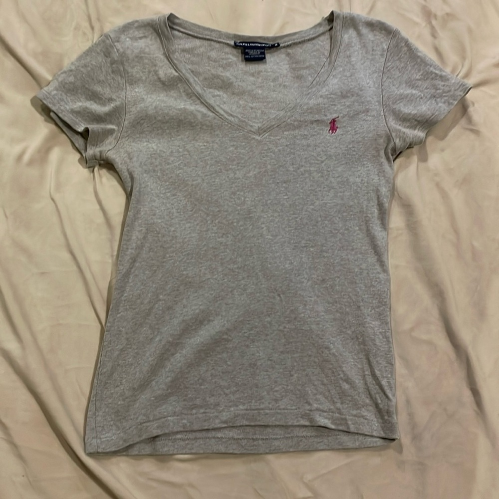 Medium, Grey Ralph Lauren cap sleeved 100% cotton tee